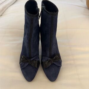 Karl Lagerfeld Navy Suede Ankle Boots with Bow Detail